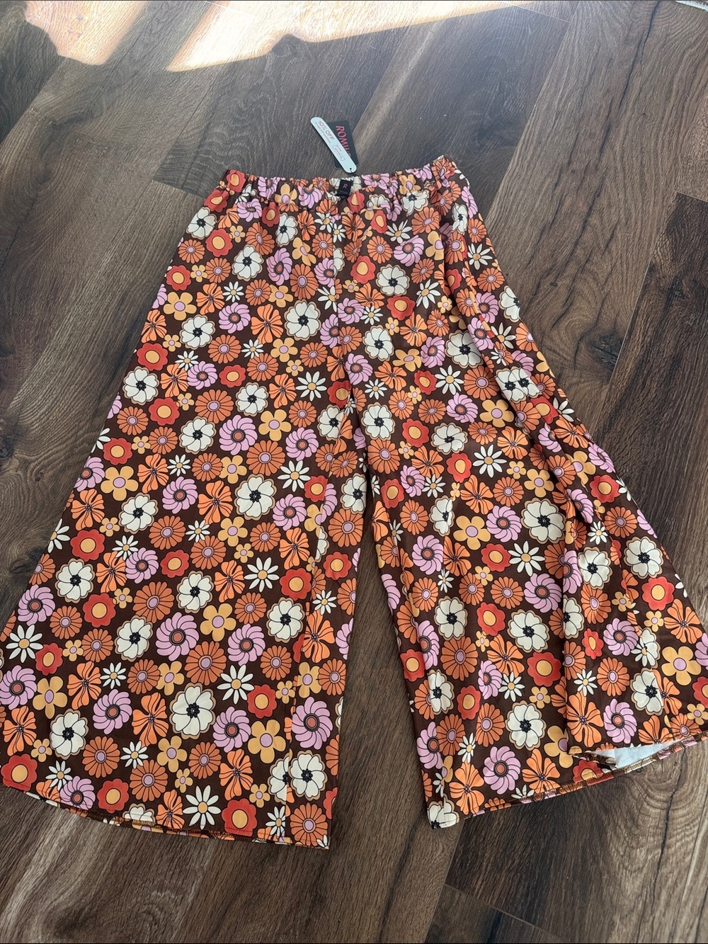 Nwt Floral Wide-Leg Pants in Orange, Pink, cream and brown - Picture 1 of 4